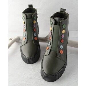Gelato Tina Button Leather Boots In Olive Green Sz 7